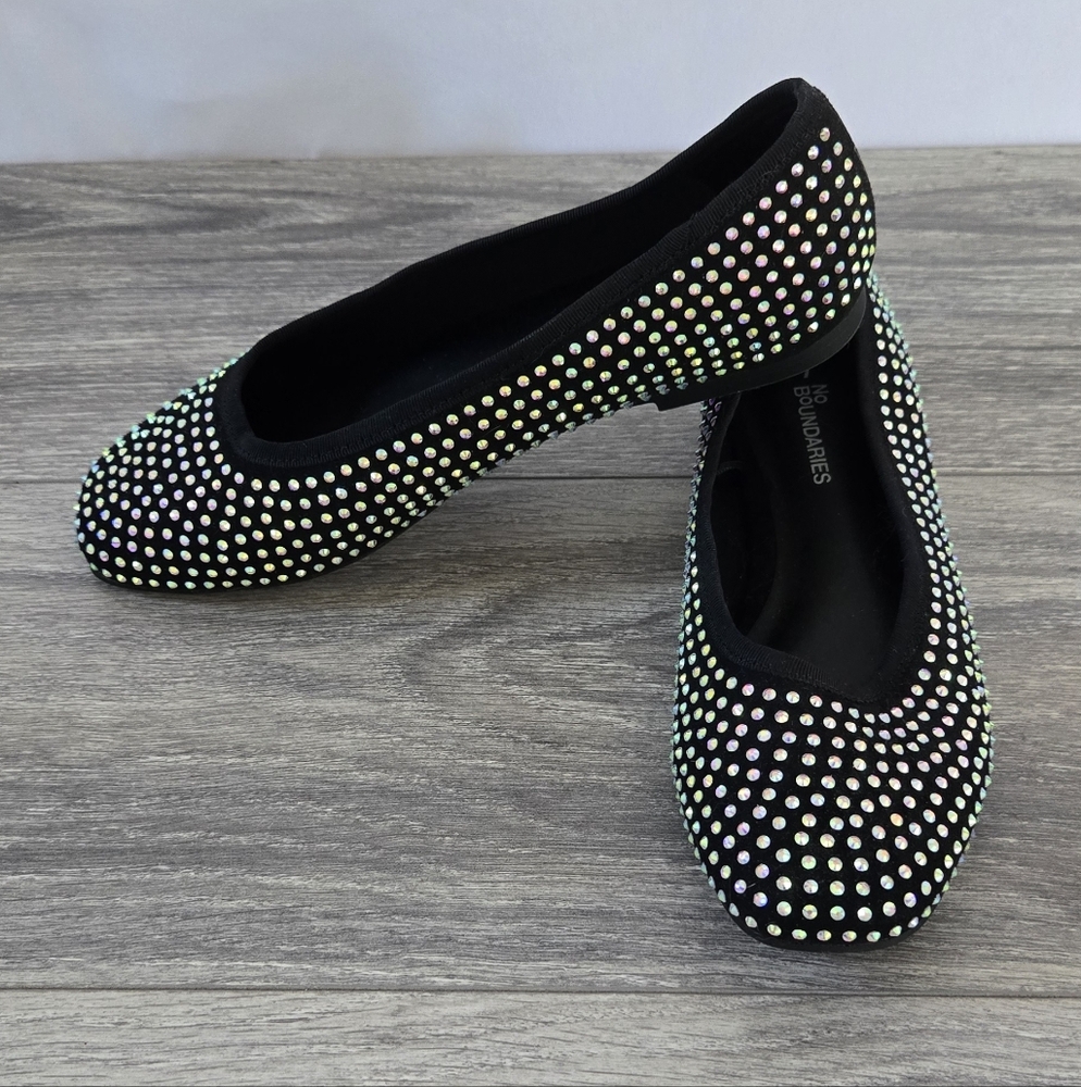 No Boundaries Black Embellished Flats, Size 7